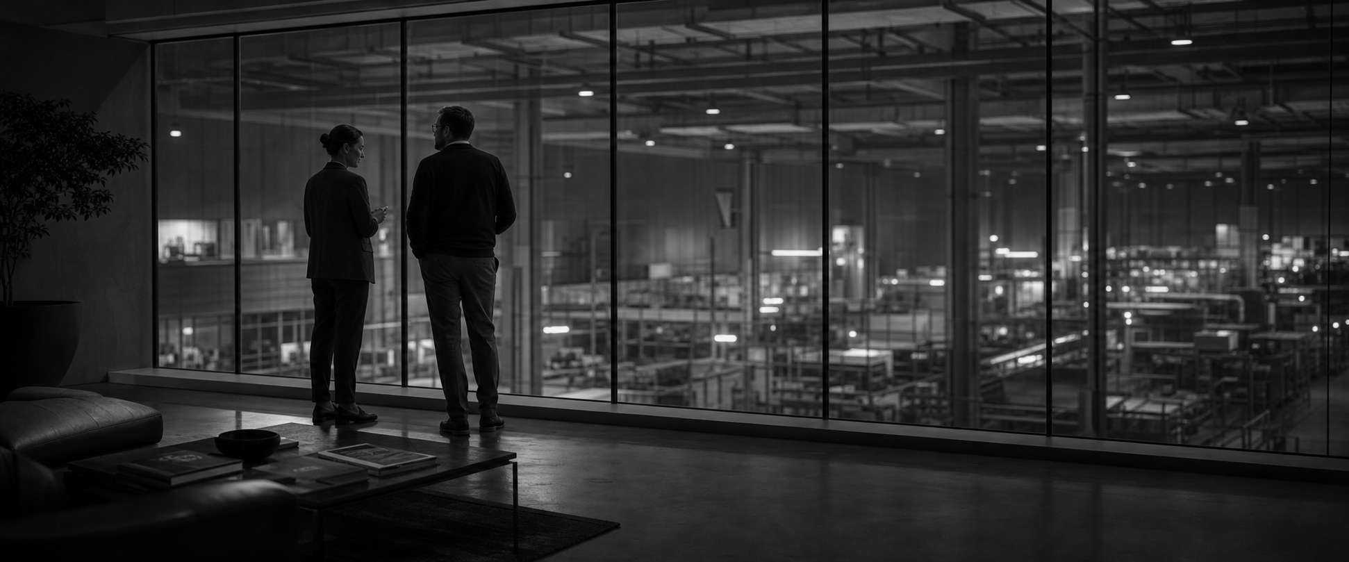 A business owner and technical operator reviewing a running operation